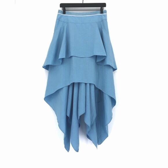 BALENCIAGA Linen Handkerchief High-Low Linen Skirt Light Blue 40 *Authentic
